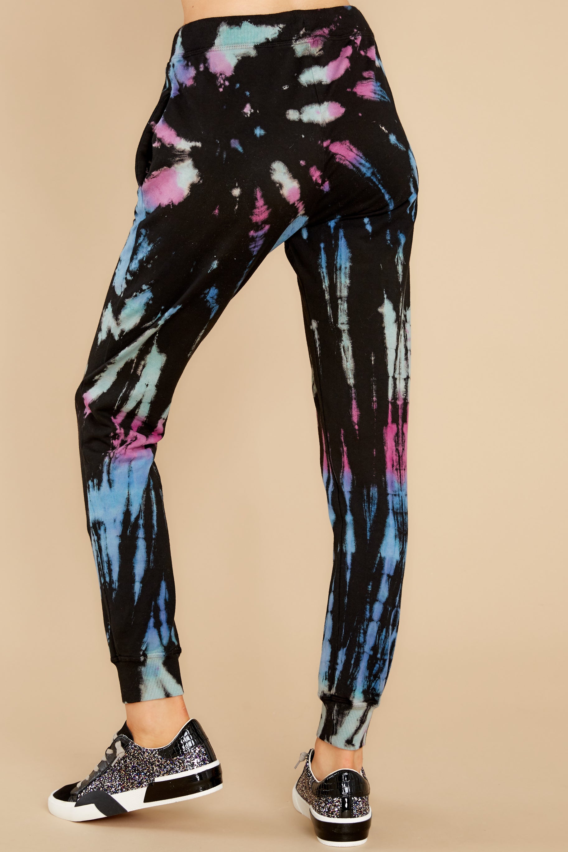 4 Vibe On Black And Turquoise Multi Tie Dye Joggers at reddress.com