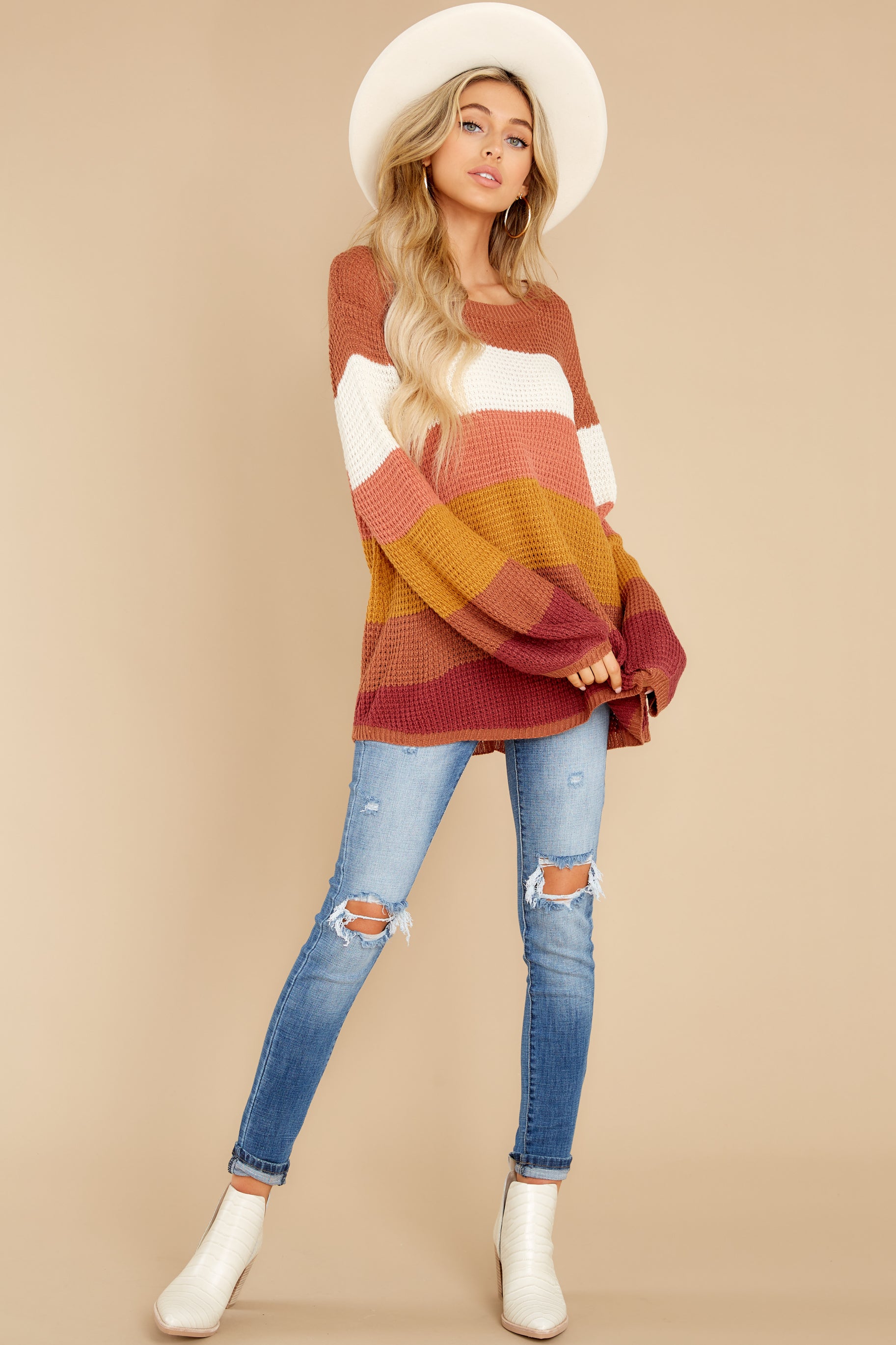 5 Time To Know Rust Multi Sweater at reddress.com