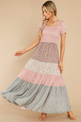 1 Since Then Pink And Sage Floral Print Maxi Dress at reddress.com