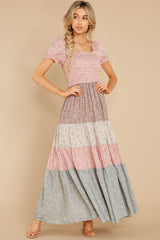 2 Since Then Pink And Sage Floral Print Maxi Dress at reddress.com
