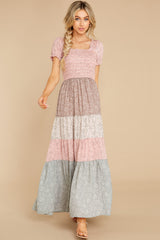 3 Since Then Pink And Sage Floral Print Maxi Dress at reddress.com