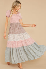 5 Since Then Pink And Sage Floral Print Maxi Dress at reddress.com