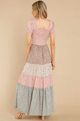7 Since Then Pink And Sage Floral Print Maxi Dress at reddress.com
