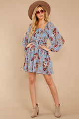 5 Another Love Story Dusty Blue Floral Print Dress at reddress.com