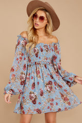 1 Another Love Story Dusty Blue Floral Print Dress at reddress.com