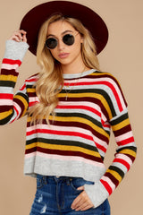 5 Step Out Of Line Burgundy Multi Stripe Sweater at reddress.com