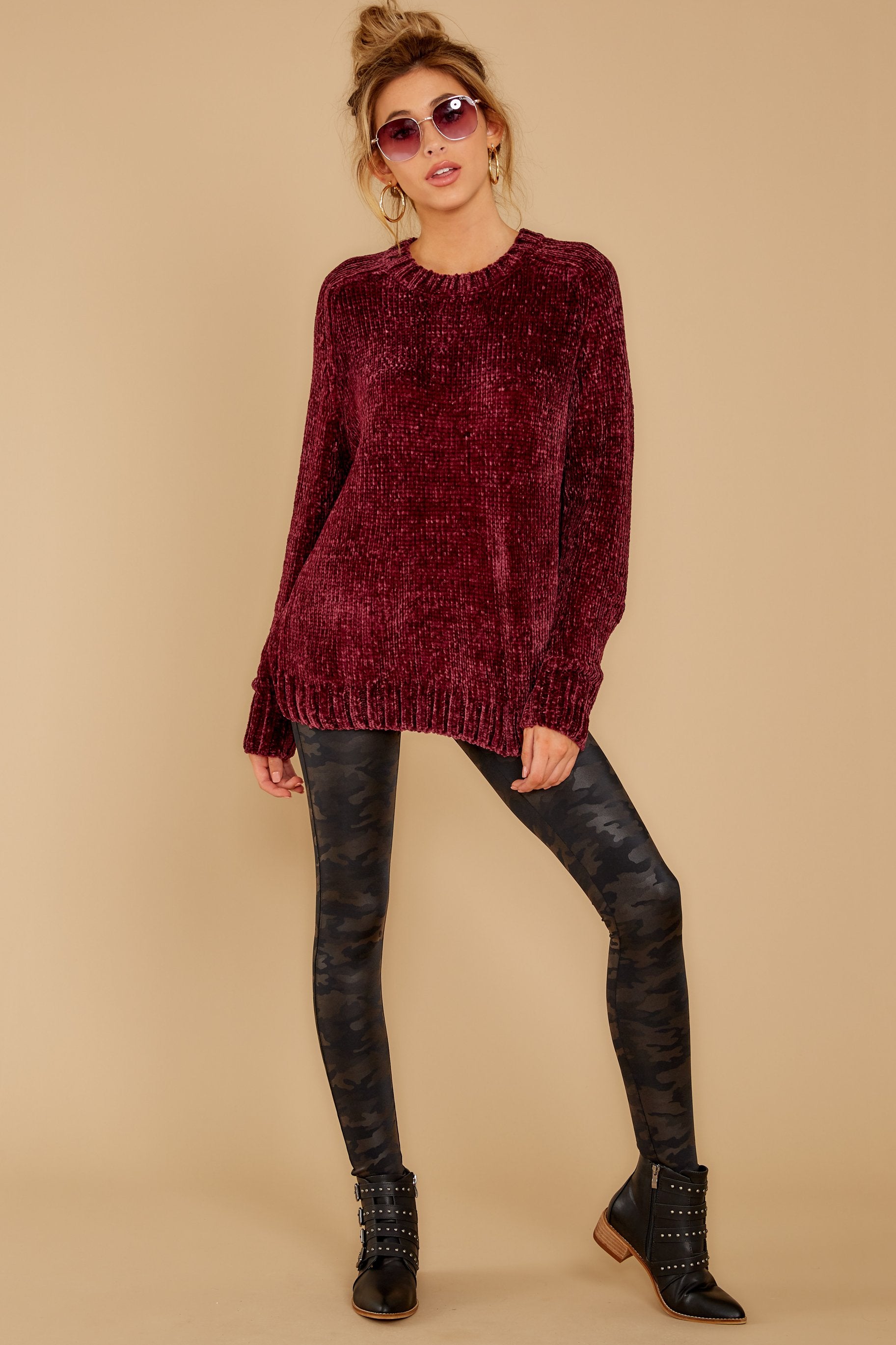 2 Couldn't Be Better Burgundy Chenille Sweater at reddress.com
