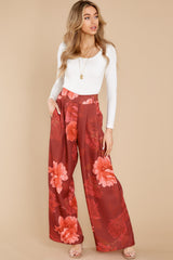4 Rosy View Red Floral Print Pants at reddress.com