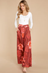 5 Rosy View Red Floral Print Pants at reddress.com