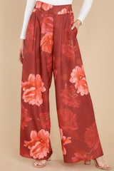 1 Rosy View Red Floral Print Pants at reddress.com