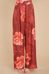 2 Rosy View Red Floral Print Pants at reddress.com