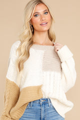5 The Snuggle Is Real Ivory Colorblock Sweater at reddress.com