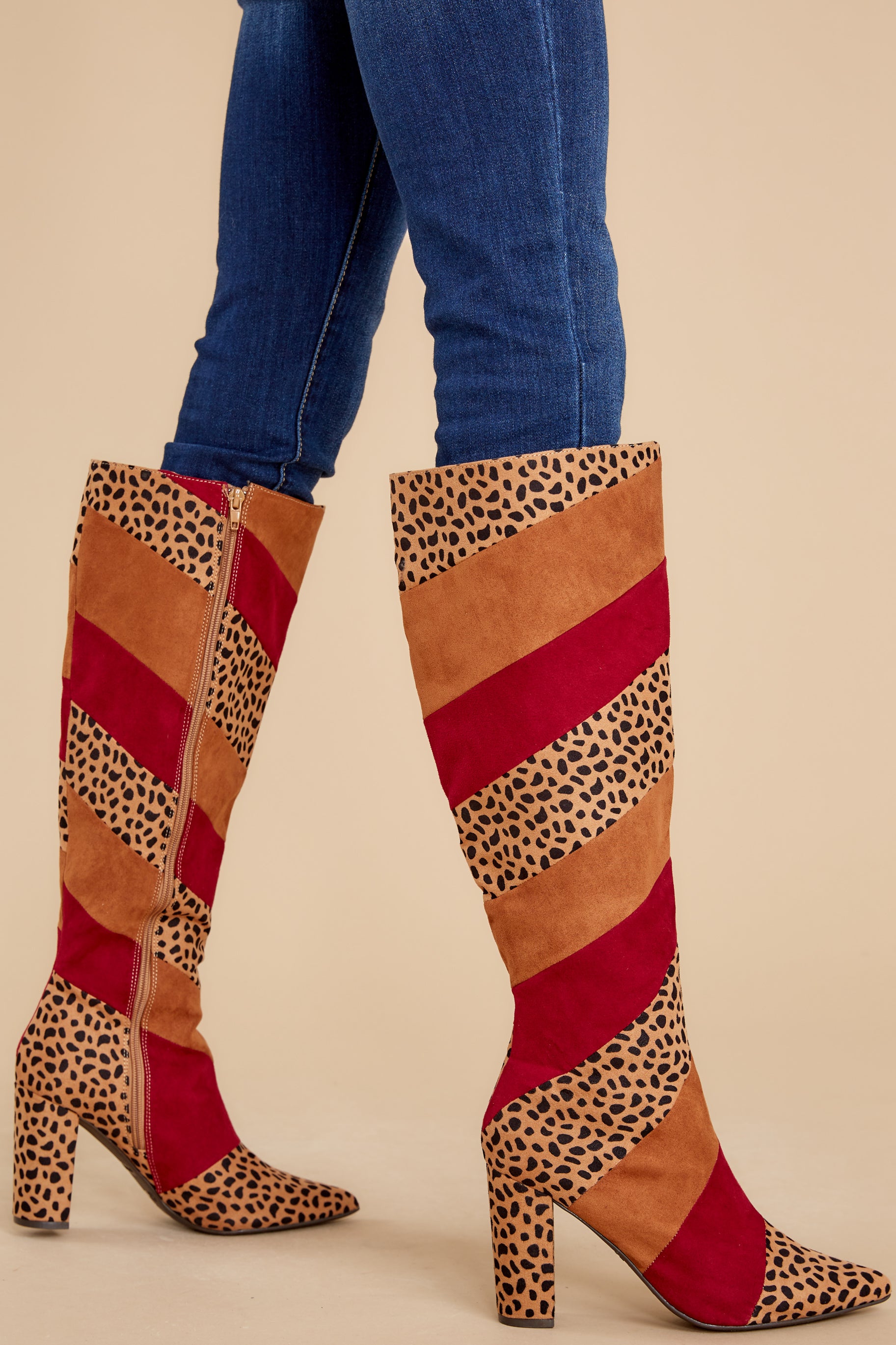 1 Bold Steps Rust Cheetah High Heel Boots at reddress.com