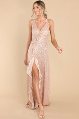3 What's More Exciting Rose Gold Sequin Maxi Dress at reddress.com
