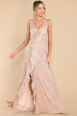 4 What's More Exciting Rose Gold Sequin Maxi Dress at reddress.com