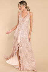 6 What's More Exciting Rose Gold Sequin Maxi Dress at reddress.com
