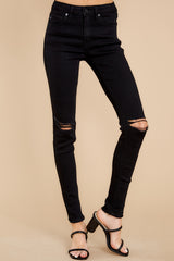 3 On The Fringes Black Distressed Skinny Jeans at reddress.com