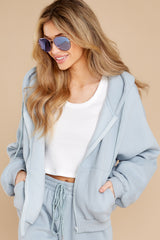 8 Up Front Dusty Blue Zip-Up Hoodie at reddress.com