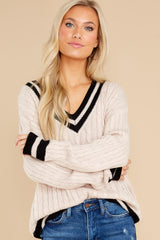 1 Simply Obsessed Beige And Black Sweater at reddress.com