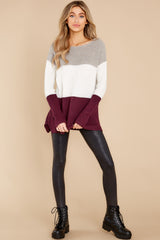2 When You're Ready Taupe And Plum Multi Sweater at reddress.com