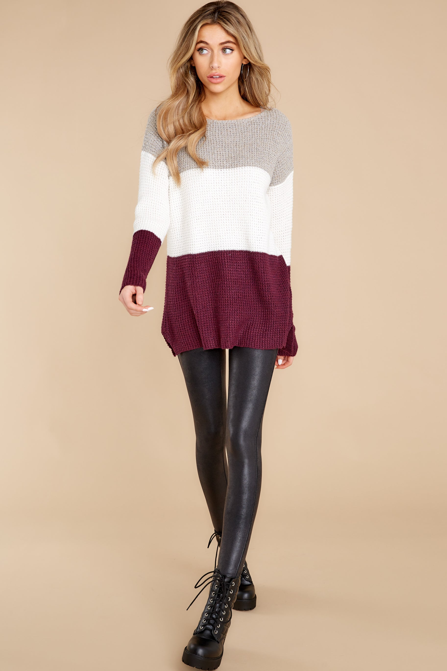 3 When You're Ready Taupe And Plum Multi Sweater at reddress.com