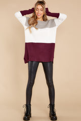 6 When You're Ready Taupe And Plum Multi Sweater at reddress.com