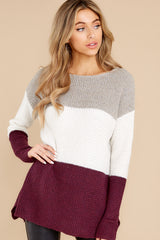 8 When You're Ready Taupe And Plum Multi Sweater at reddress.com
