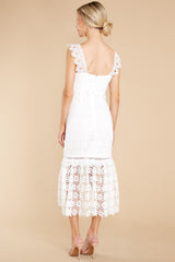 9 Vintage Beauty White Lace Midi Dress at reddress.com