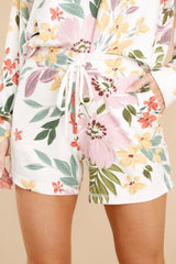 1 Well Rested Ivory Floral Print Shorts at reddress.com