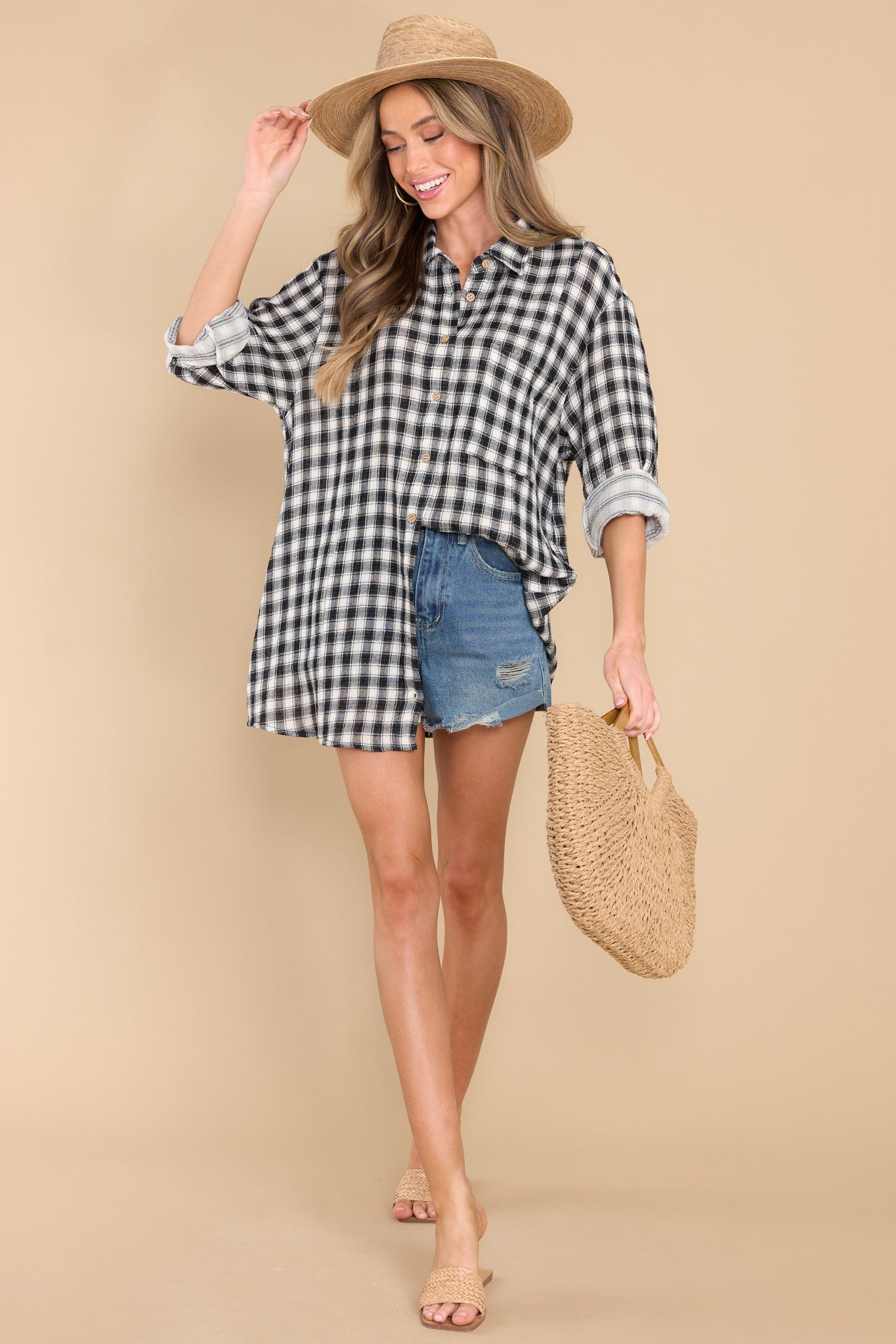 5 Word To The Wise Black Plaid Top at reddress.com