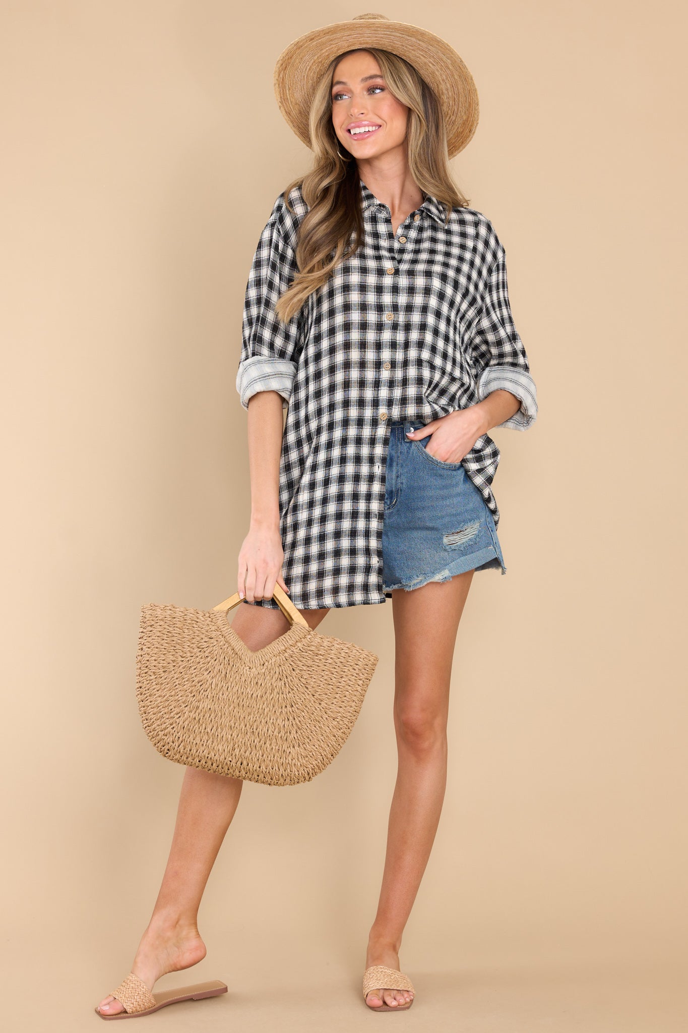 4 Word To The Wise Black Plaid Top at reddress.com