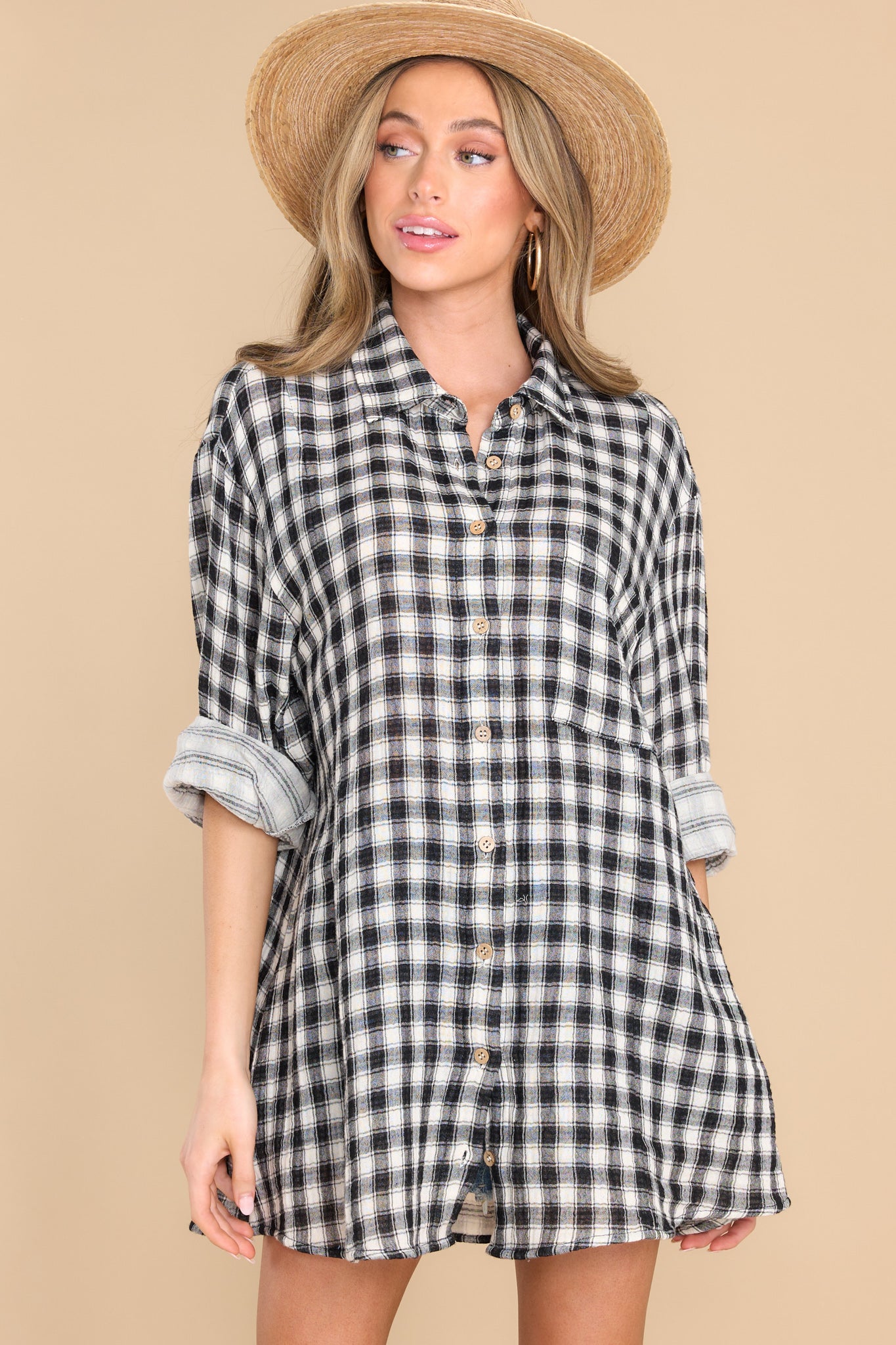 7 Word To The Wise Black Plaid Top at reddress.com