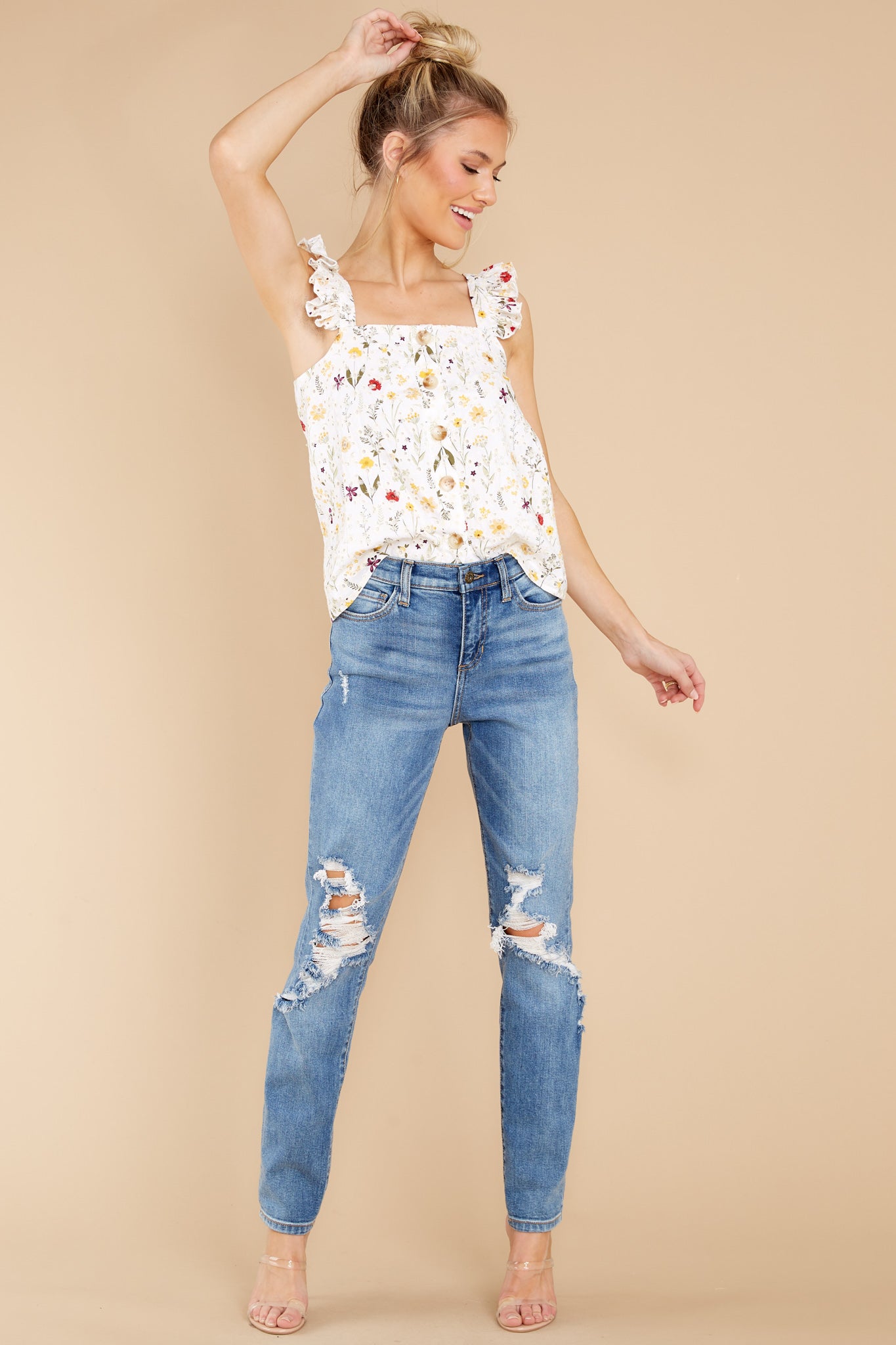 3 Spread Joy White Embroidered Floral Top at reddress.com