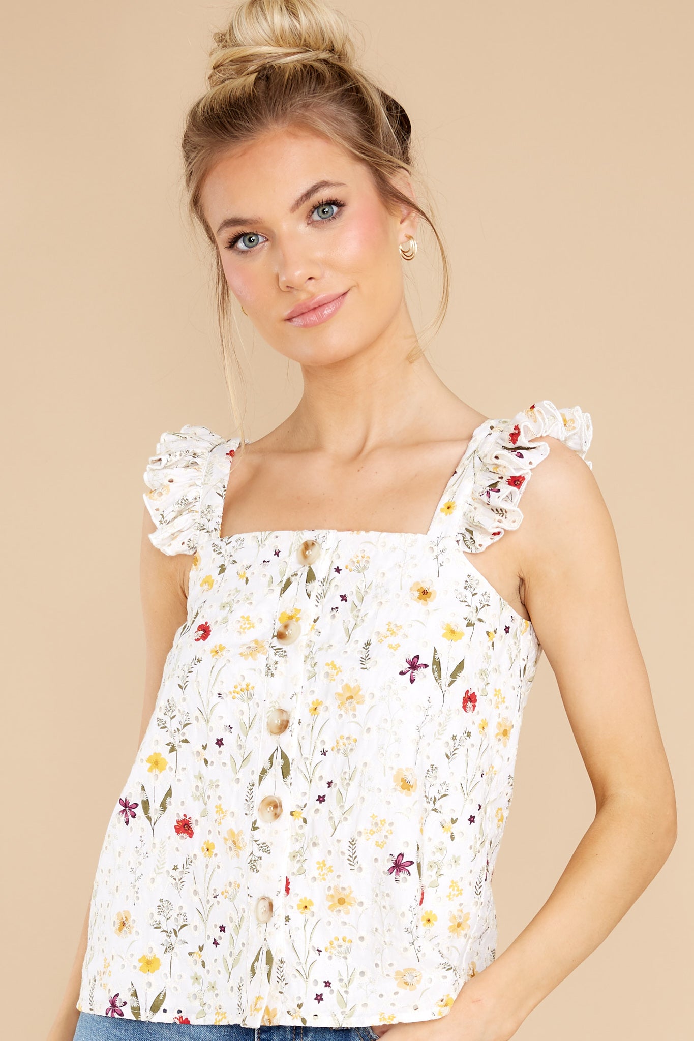 6 Spread Joy White Embroidered Floral Top at reddress.com