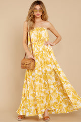 2 Sweet Like You Yellow Print Strapless Maxi Dress at reddress.com