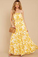 3 Sweet Like You Yellow Print Strapless Maxi Dress at reddress.com