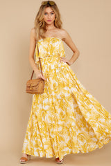 1 Sweet Like You Yellow Print Strapless Maxi Dress at reddress.com
