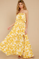 6 Sweet Like You Yellow Print Strapless Maxi Dress at reddress.com