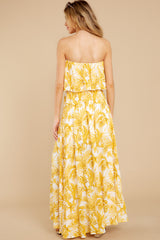 8 Sweet Like You Yellow Print Strapless Maxi Dress at reddress.com