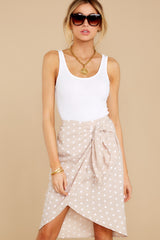 5 Adored By You Taupe Polka Dot Skirt at reddress.com