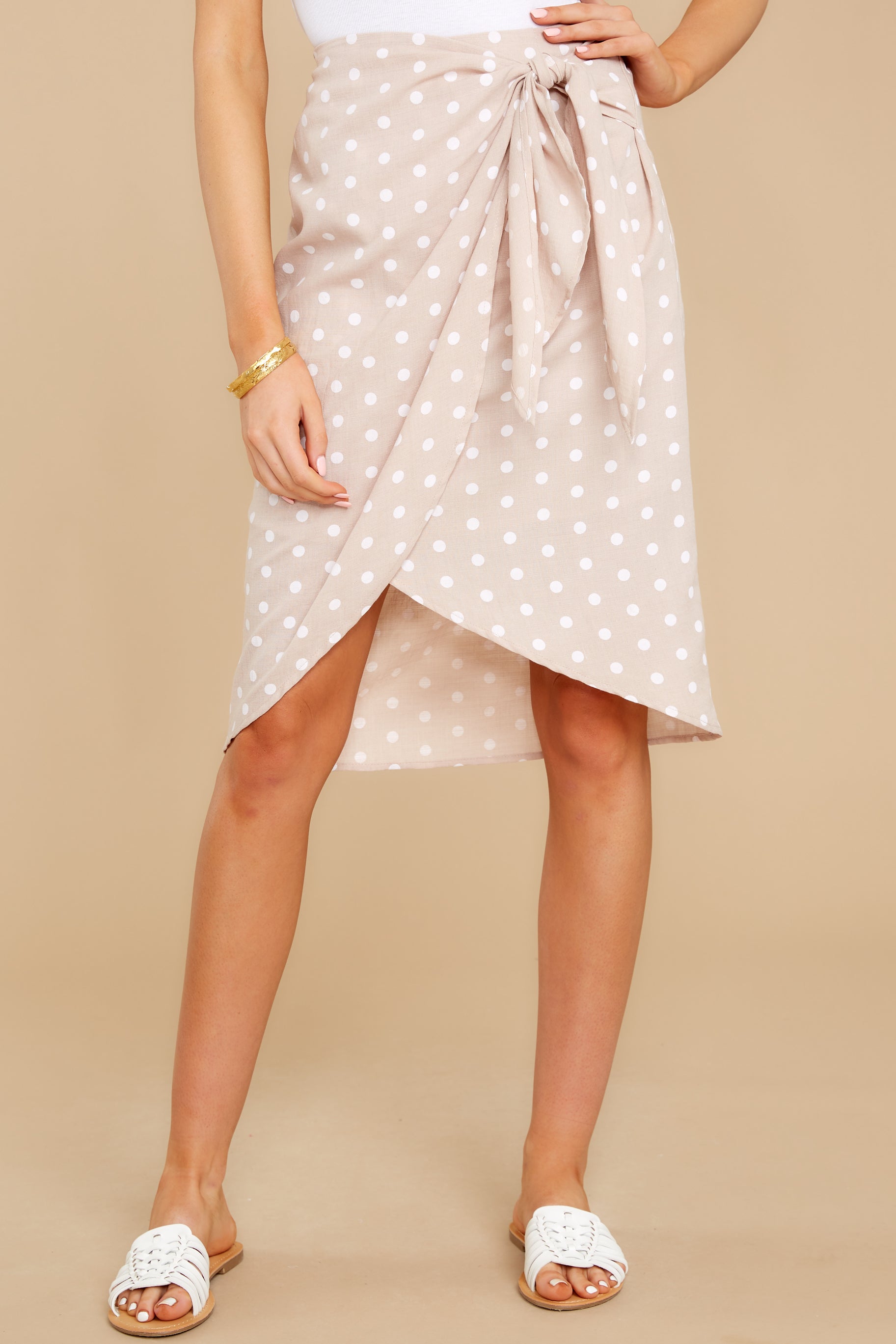 1 Adored By You Taupe Polka Dot Skirt at reddress.com