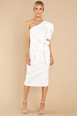 2 Simply Classic White One Shoulder Midi Dress at reddress.com