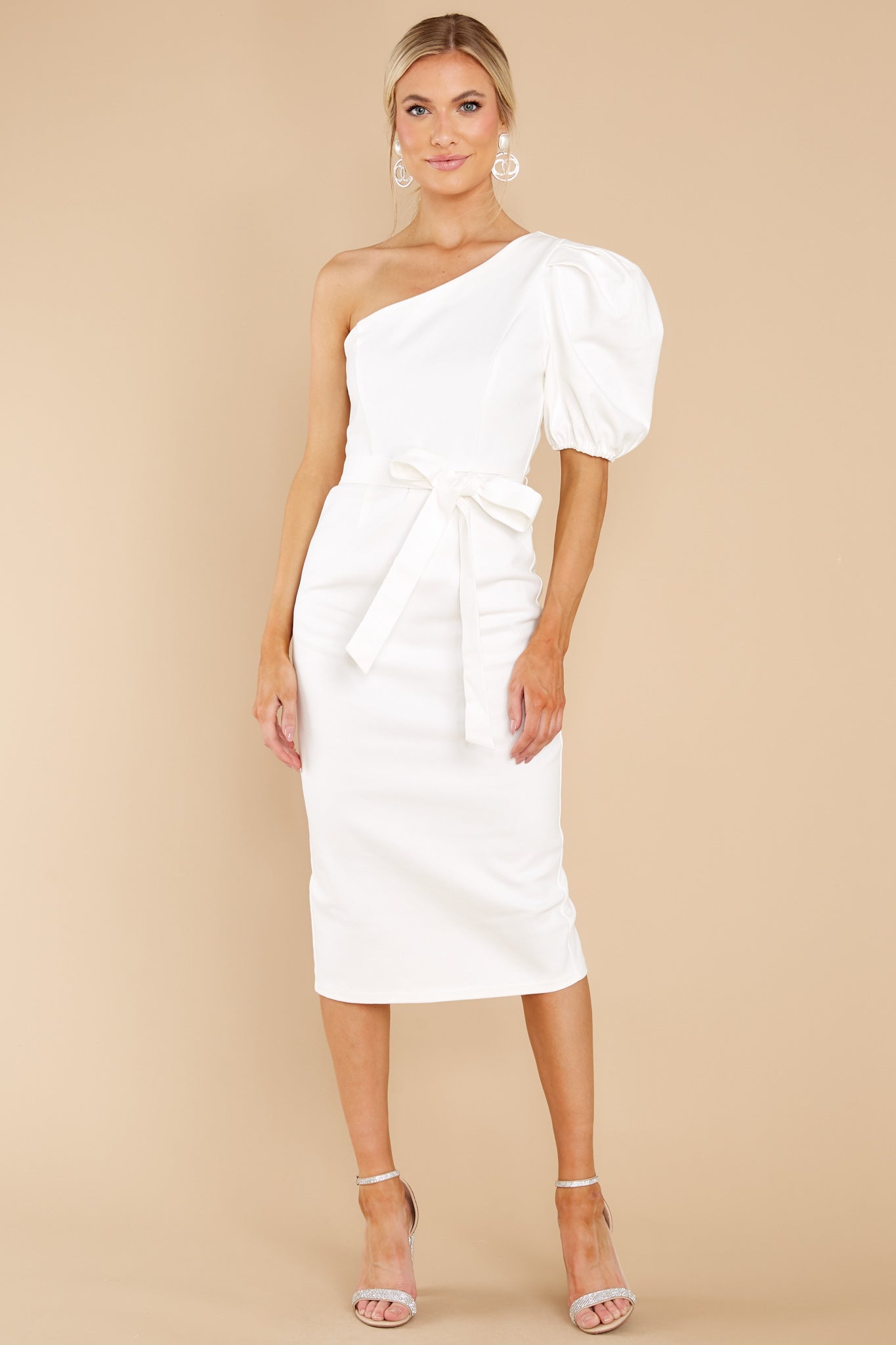 5 Simply Classic White One Shoulder Midi Dress at reddress.com