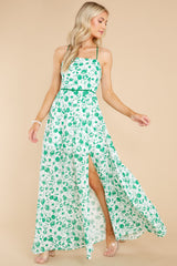 4 Sweet Laughter Green Floral Print Maxi Dress at reddress.com