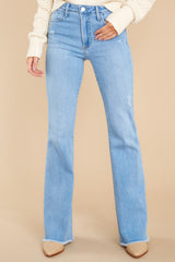 2 You Are Enough Light Wash Distressed Flared Jeans at reddress.com