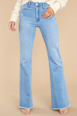 1 You Are Enough Light Wash Distressed Flared Jeans at reddress.com