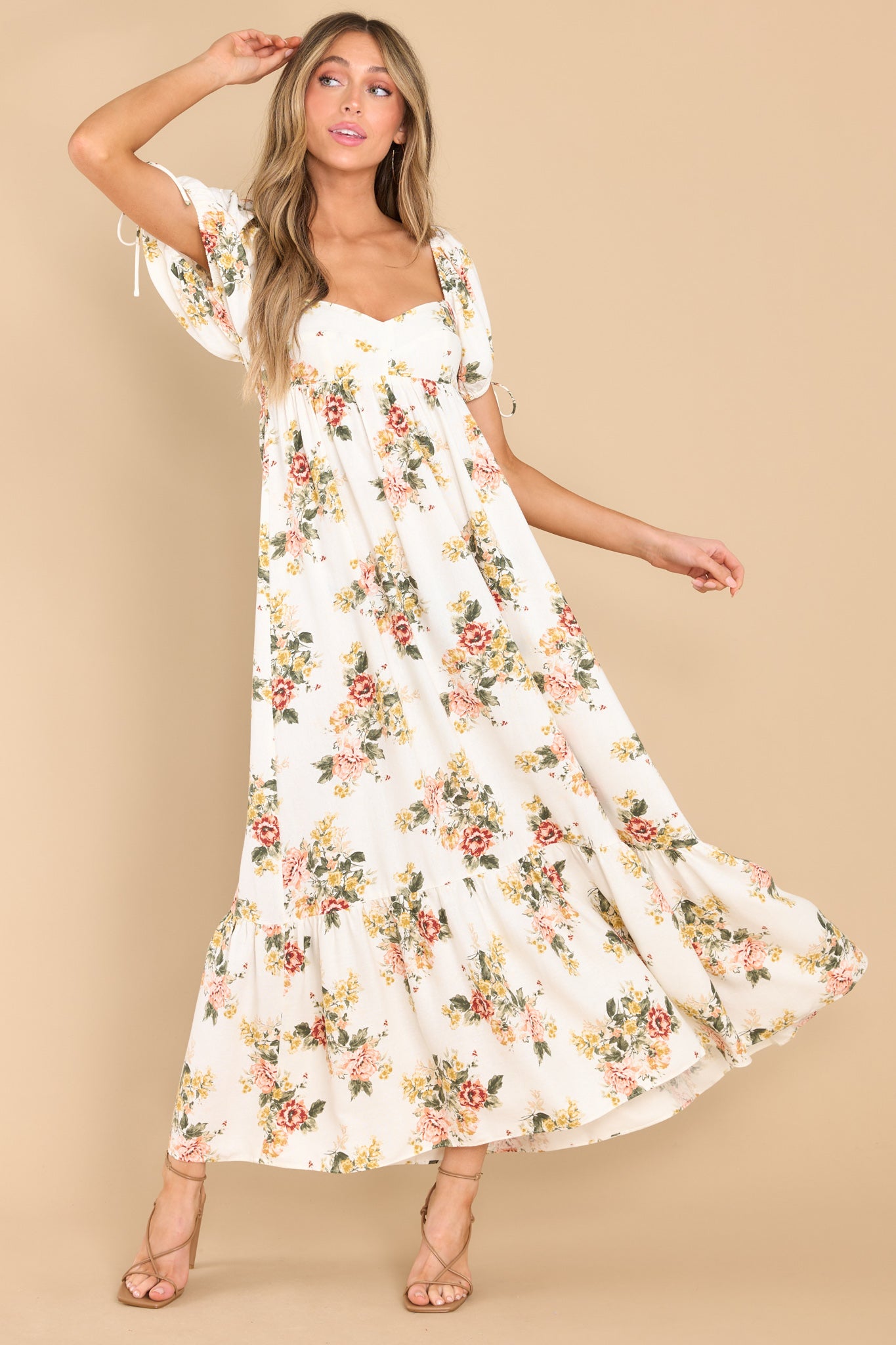 8 Whimsical Blooms Off White Floral Print Maxi Dress at reddress.com