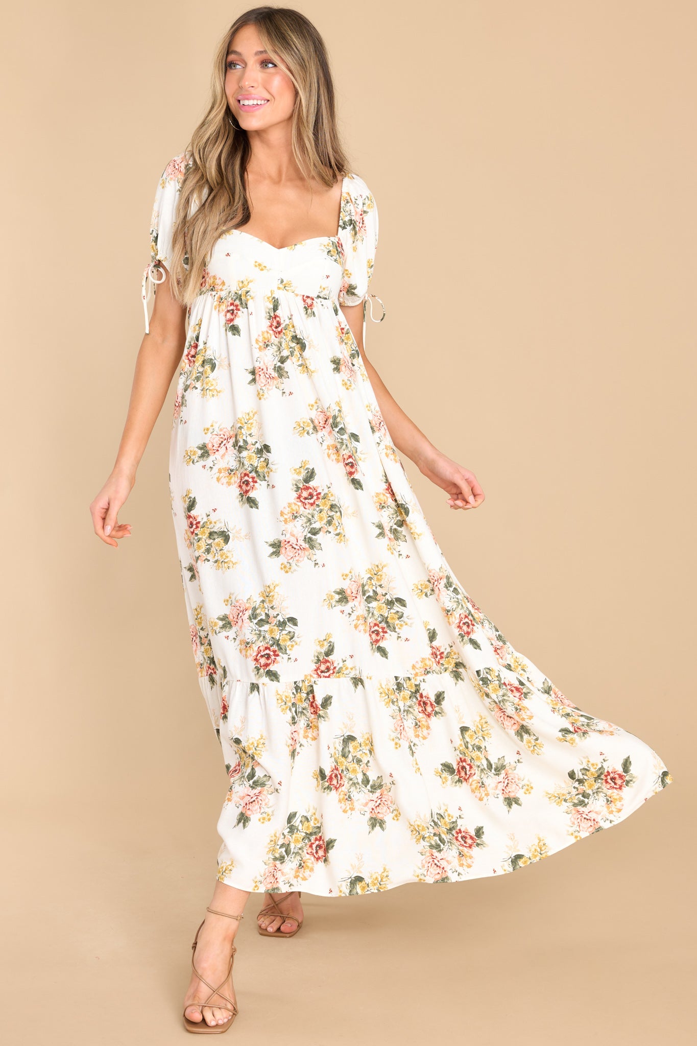 6 Whimsical Blooms Off White Floral Print Maxi Dress at reddress.com