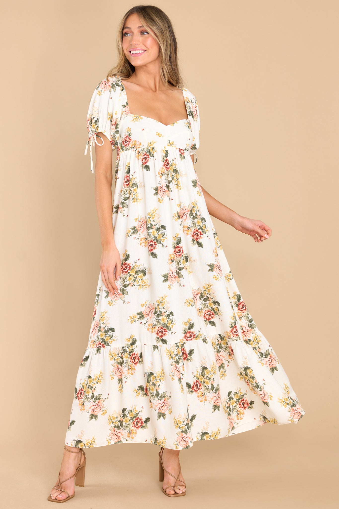 5 Whimsical Blooms Off White Floral Print Maxi Dress at reddress.com
