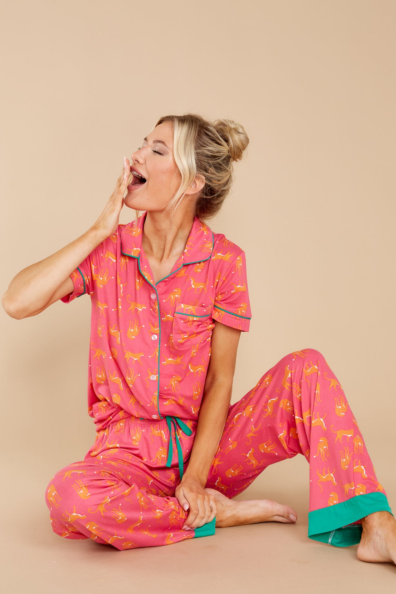 5 Sleeping In Hot Pink Print Pajama Pants at reddress.com